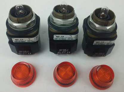 ALLEN BRADLEY 800T-PT16 SER. N, PUSH BUTTON LIGHT, 120V 50/60HZ, (LOT OF 3)
