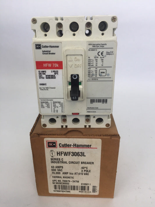 CUTLER HAMMER HFWF3063L INDUSTRIAL CIRCUIT BREAKER 63AMP 690VAC 3POLE
