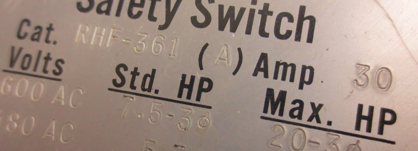 WESTINGHOUSE RHF-361 HEAVY DUTY FUSIBLE SAFETY SWITCH - 600V 30A