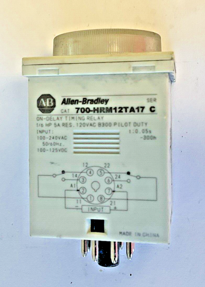 ALLEN BRADLEY 700-HRM12TA17 ON-DELAY TIMING RELAY SER.C 120VAC 1/6HP 125VDC