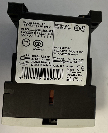 SIEMENS 3RH1122-1HB40 CONTACTOR 17-30VDC 10A 600VAC