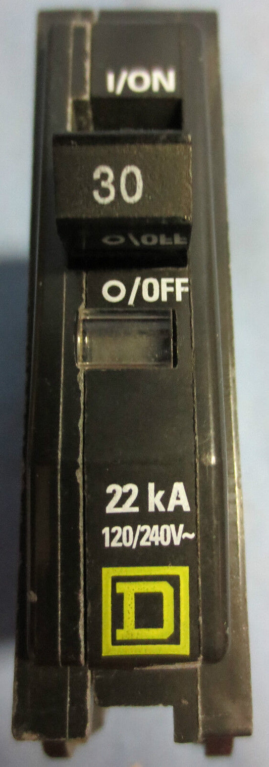 SQUARE D QOB130 30A 22kA 1-POLE 120/240V BOLT-ON CIRCUIT BREAKER
