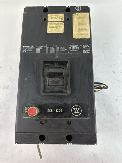 WESTINGHOUSE SCB31200F CIRCUIT BREAKER 3POLE 1200A 600VAC 5007D73G02