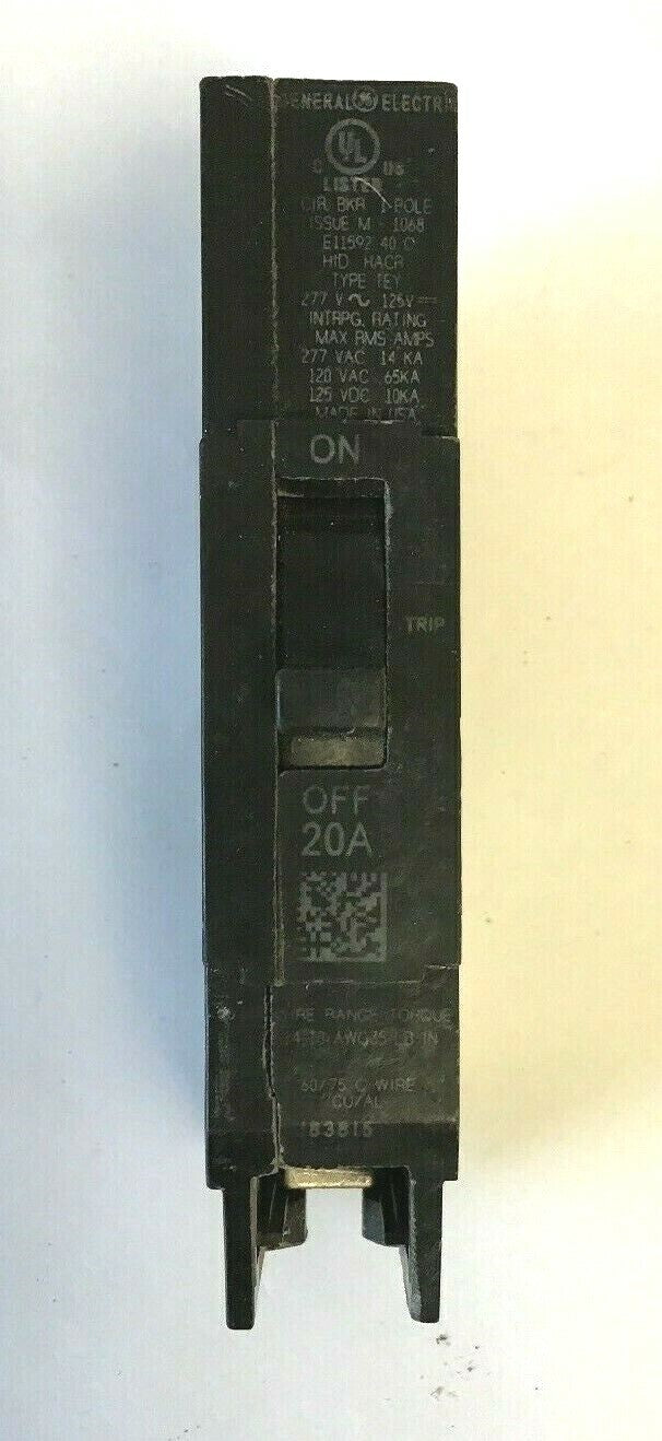 GE TEY120 1POLE 20 20AMP CIRCUIT BREAKER 277VAC/125VDC 65ka***(LOTOF8)***