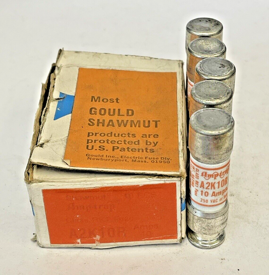 GOULD - *BOX OF 5* - A2K10R - 10 AMP, 250 VAC - CURRENT-LIMITING AMP TRAP FUSES