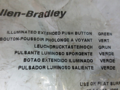 ALLEN-BRADLEY 800FP-LE3 ILLUMINATED EXTENDED PUSH BUTTON - GREEN - NEW SURPLUS