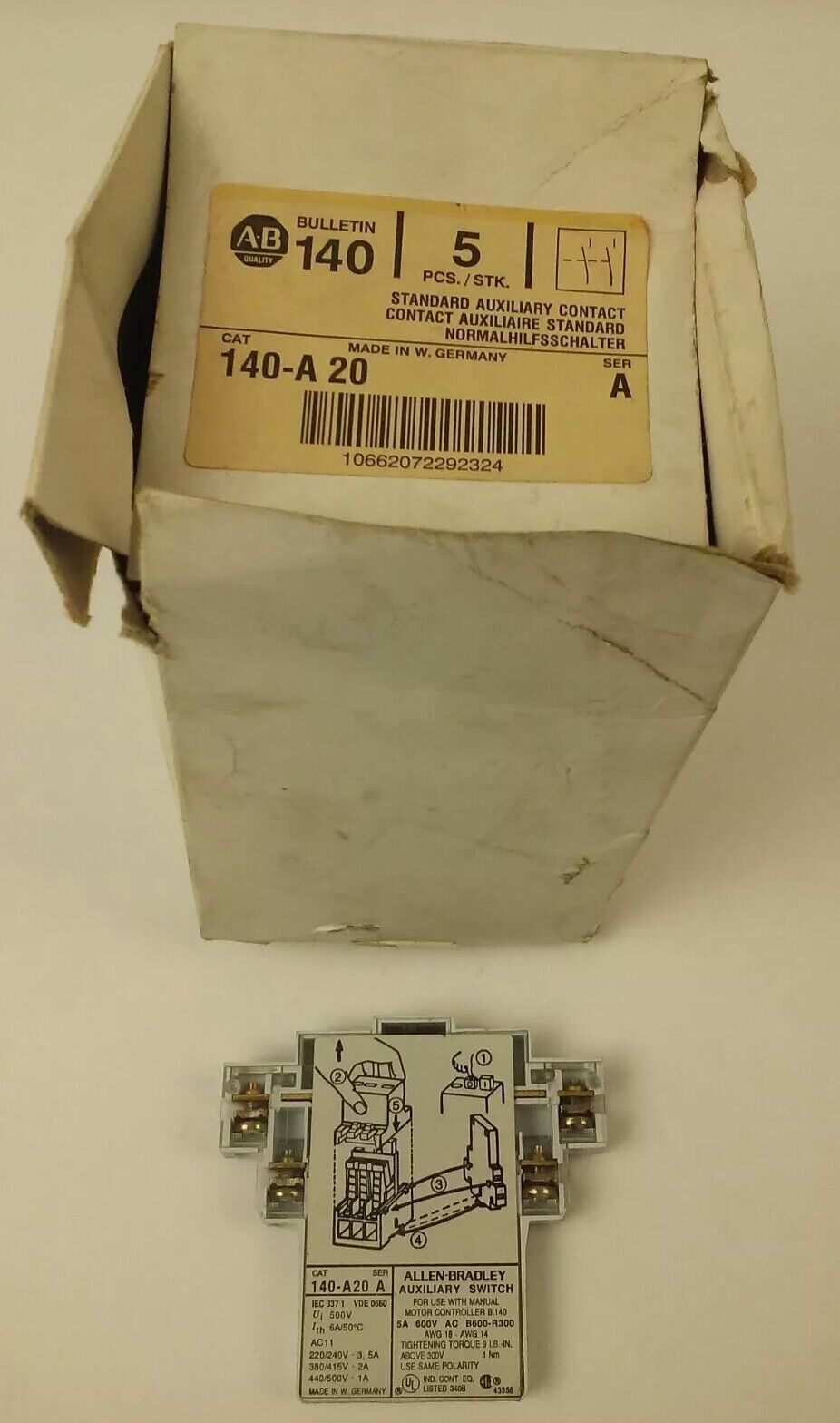 ALLEN BRADLEY, 140-A20 SER.A, AUXILIARY CONTACT, Ui:500V, 5A 600V