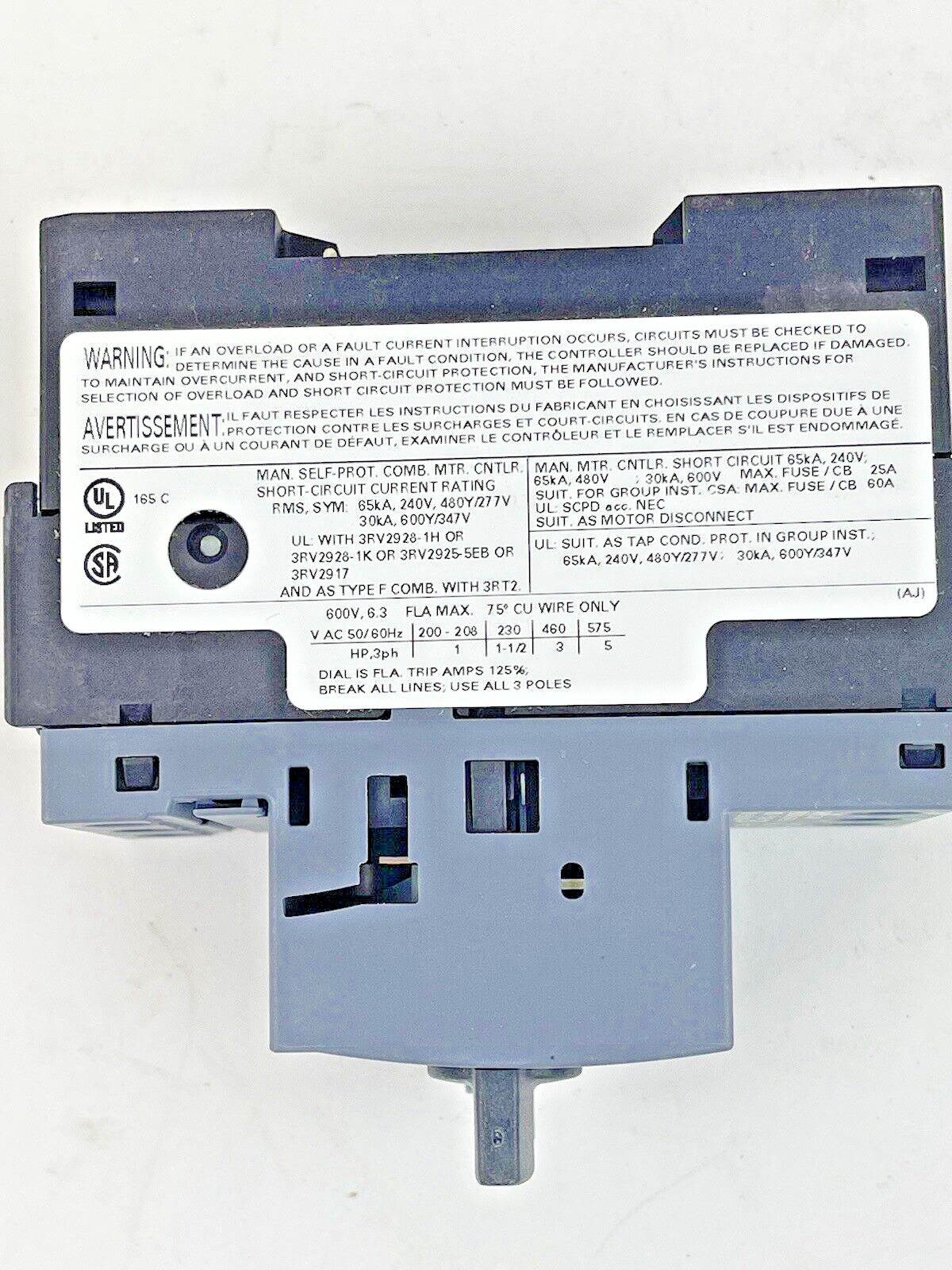 SIEMENS - 3RV2011-1GA10 - CIRCUIT BREAKER / MOTOR PROTECTOR