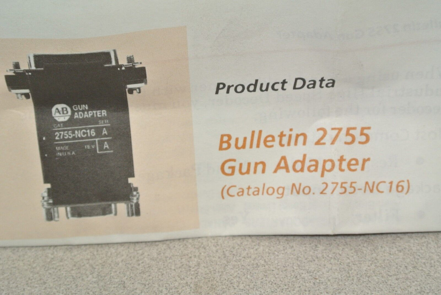 ALLEN-BRADLEY 2755-NC16 GUN ADAPTER for 2755-G2 / 2755-DM9 SCANNERS NEW SURPLUS