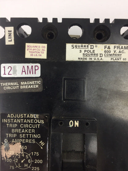 SQUARE D FAL3601212T THERMAL MAGNETIC CIRCUIT BREAKER 600 VAC 12 AMP 3 POLE
