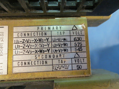 YASKAWA TRANSFORMER 313183-002 TYPE UAB-B 3-PHASE 1994-3 PRI V 575-545, SEC 50