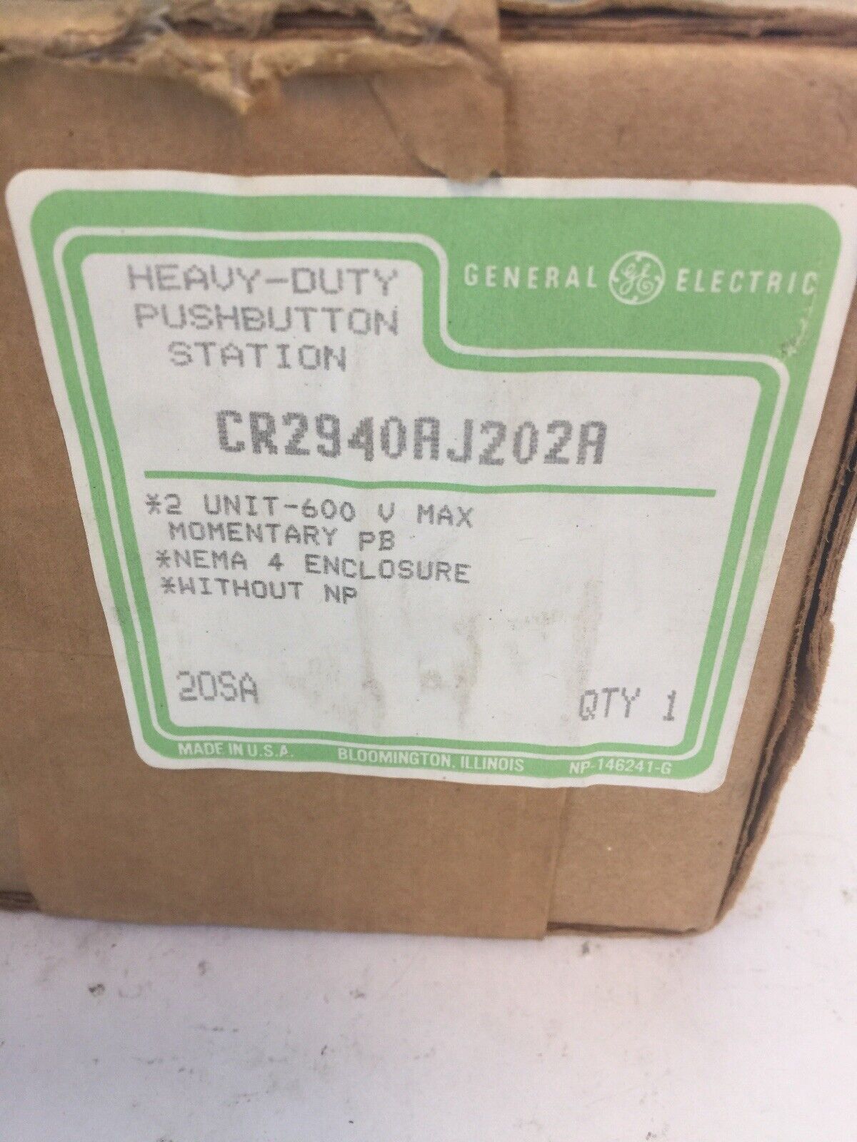 GE CR2940AJ202A HEAVY DUTY PUSH BUTTON STATION 2 UNIT 600V MOMENTARY PB NEMA 4