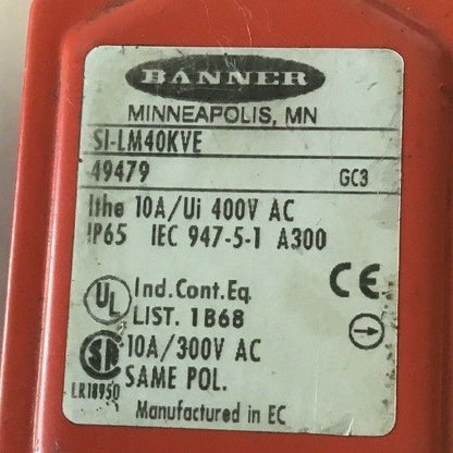 Banner SI-LM40KVE Interlock Body 49479 10A/Ui 400VAC ***(LOTOF2)***