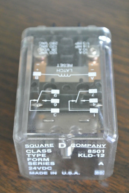 SQUARE D 8501 KLD-12 - LATCHING RELAY - DPDT, 10A, 24VDC COIL - NEW SURPLUS