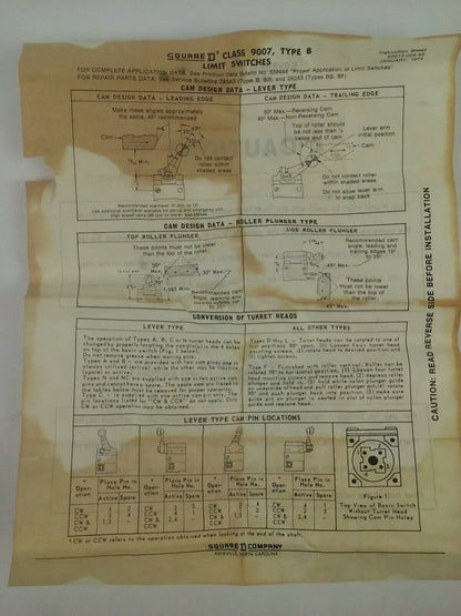 SQUARE D 31032-342-52 TOP ROLLER PLUNGER LIMIT SWITCH HEAD CLASS 9007