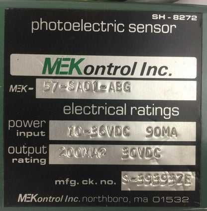 MEKONTROL MEK57-SA01-ABG PHOTOELECTRIC SENSOR OUTPUT 200MA@ 30VDC INPUT 10-36VDC