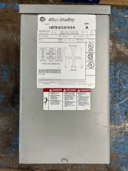 ALLEN-BRADLEY 1497D-A13-M10-0-N SER A SINGLE PHASE TRANSFORMER TYPE 3R 2KVA PRI