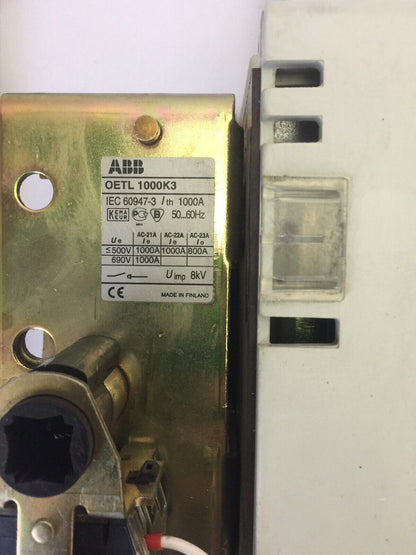 ABB OETL 1000K3 DISCONNECT SWITCH 1000A 690V 3 POLES