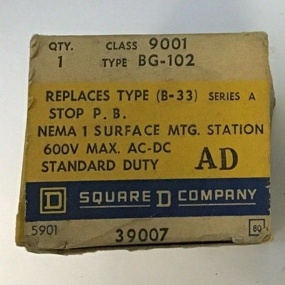SQUARE D BG-102 PUSH BUTTON STATION SER. 6000VAC "STOP"