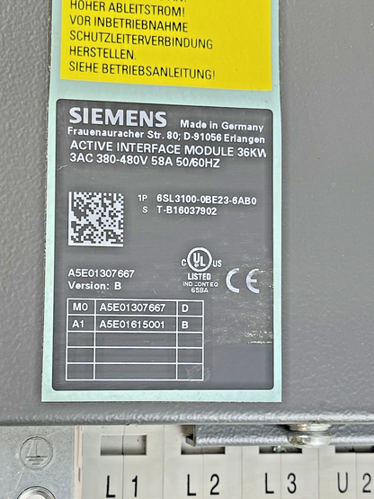 SIEMENS - 6SL3100-0BE23-6AB0 VER. B - SINAMICS ACTIVE INTERFACE MODULE