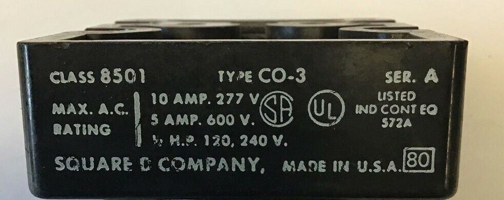 SQUARE D 8501 C0-3 CONTROL RELAY SER.A 10AMP 277V