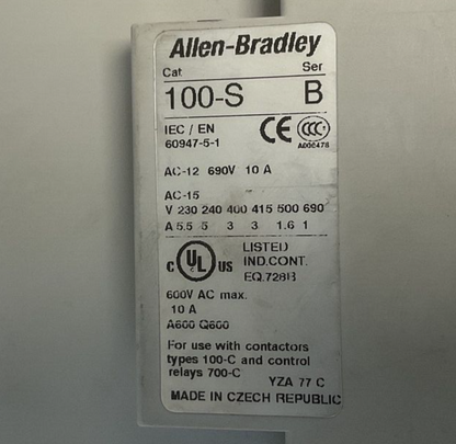 ALLEN BRADLEY 100-C60*00 CONTACTOR SER.B 600VAC 100A 6KV W/100S AUX SER.B