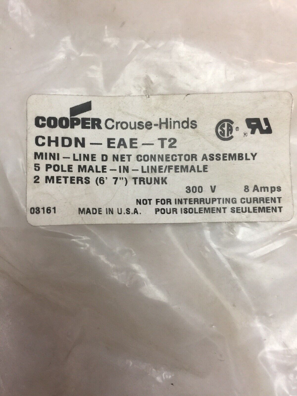 COOPER CROUSE-HINDS CHDN-EAE-T2 MINI-LINE D NET CONNECTOR ASSEMBLY 2 METERS(6'7"