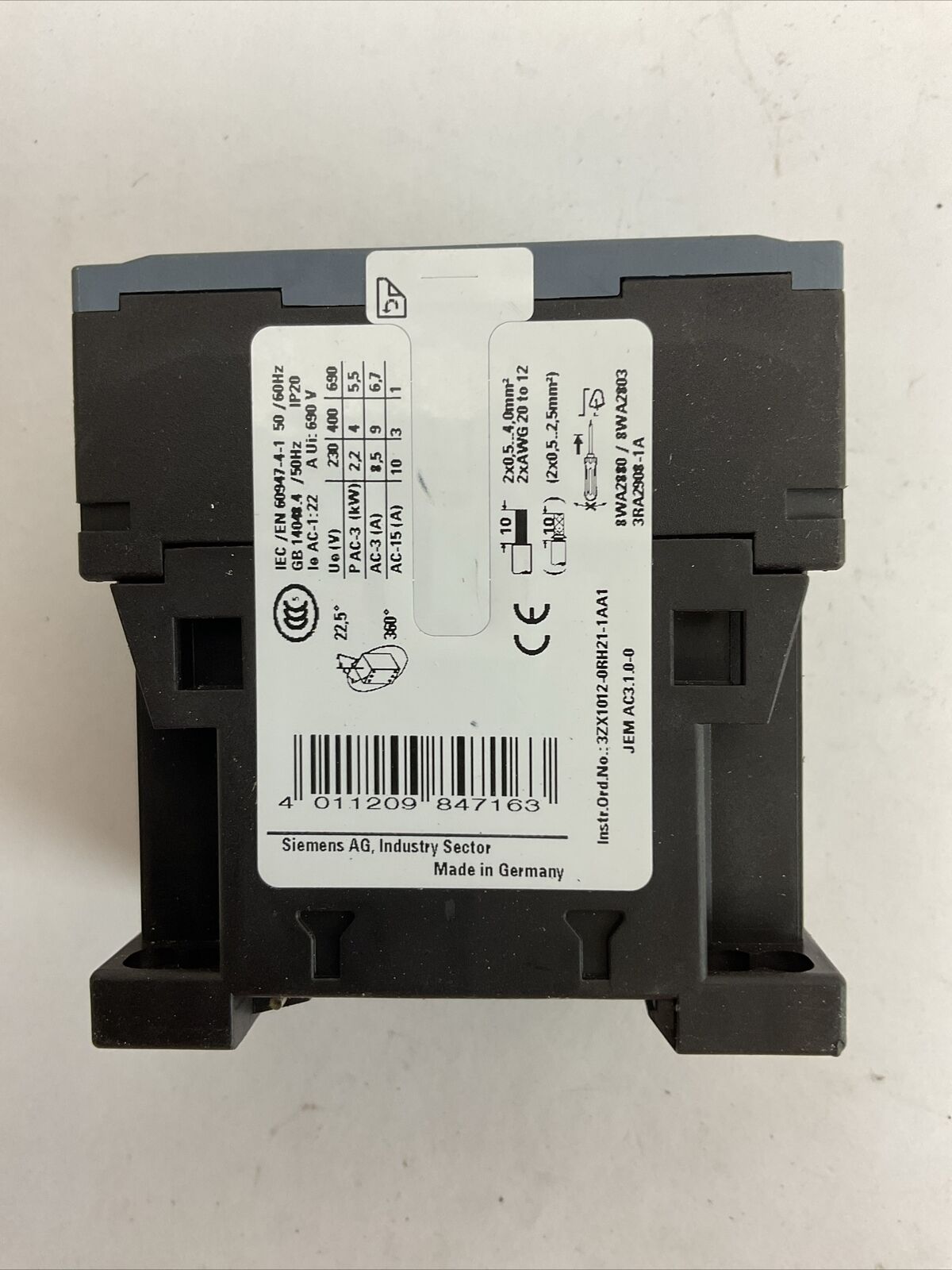 SIEMENS 3RT2016-2FB42 CONTACTOR 20A 600VAC 3PH 7.5HP COIL 24VDC