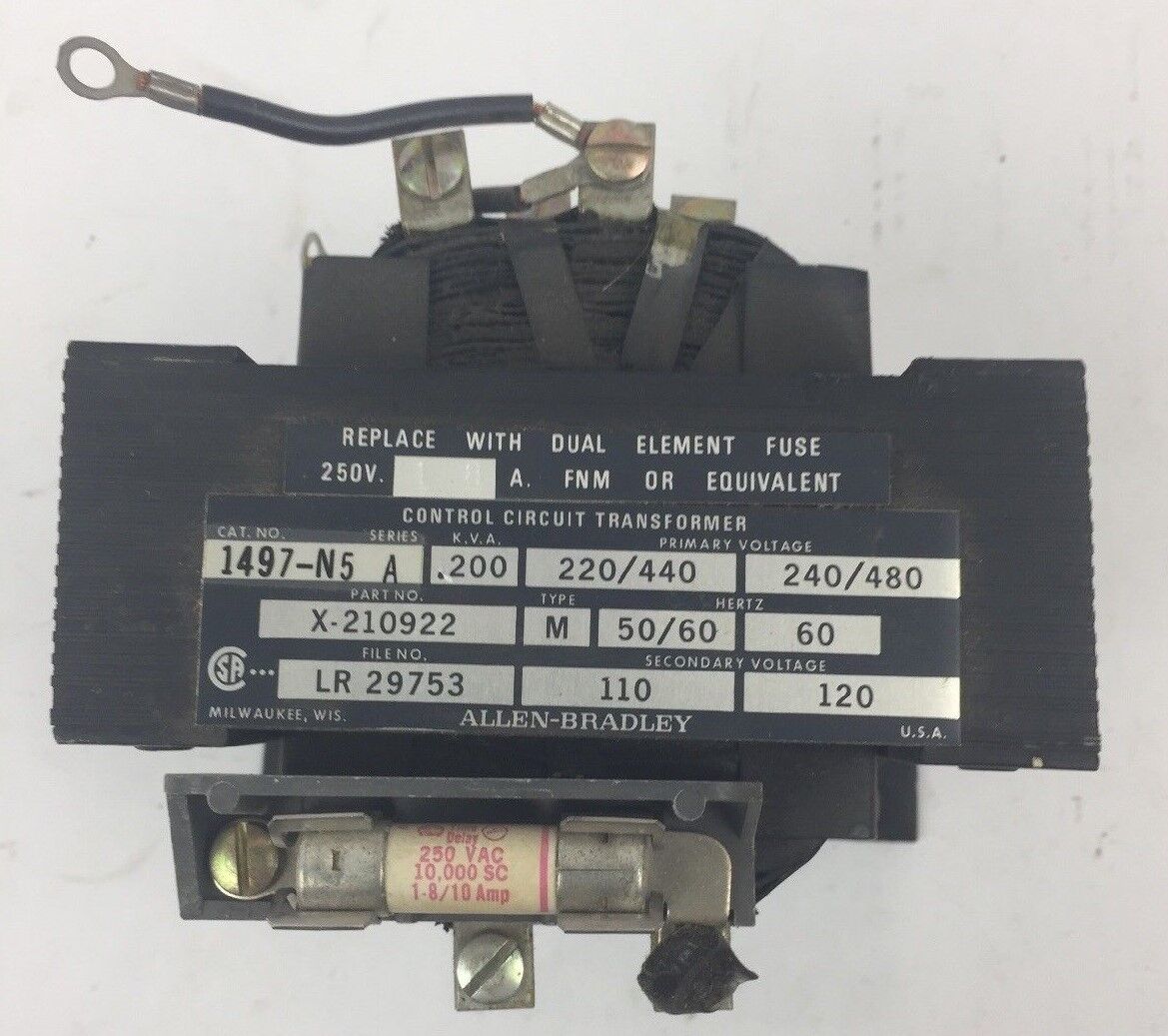 ALLEN BRADLEY 1497-N5 CONTROL CIRCUIT TRANSFORMER .200 KVA 240/480V 60HZ SER A