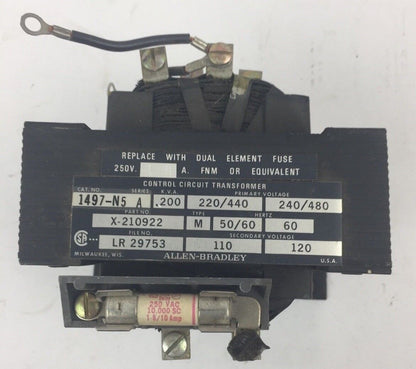 ALLEN BRADLEY 1497-N5 CONTROL CIRCUIT TRANSFORMER .200 KVA 240/480V 60HZ SER A