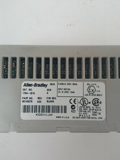 ALLEN BRADLEY 1794-IB16 FLEX I/O 24VDC SINK INPUT REV.A02 F/W REV.BLANK