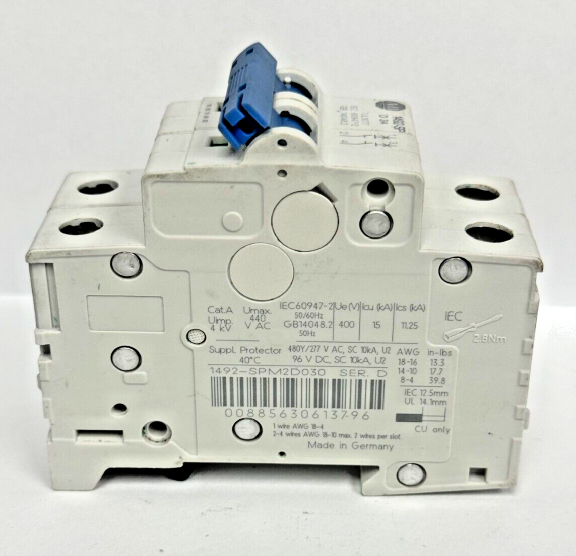 ALLEN-BRADLEY - 1492-SPM2D030 SER. D - CIRCUIT BREAKER - 2 P, 3 A, 277 V