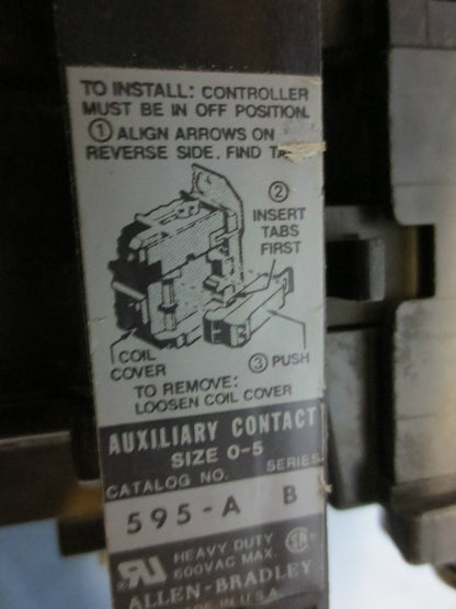 ALLEN-BRADLEY 505-AOD STARTER Ser C w/ W39 HEATERS, CB236 COIL, 595-A AUX CONT