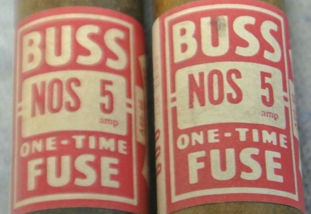 LOT of 2 / BUSS NOS5 CLASS H ONE-TIME FUSES / 5A / 600V / NEW SURPLUS / NOS-5