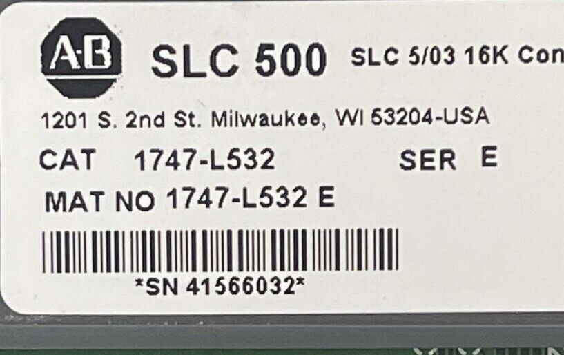 ALLEN BRADLEY 1747-L532 SER E SLC 5/03 16K CONTROLLER 1747-OS 302 SER C FW 11