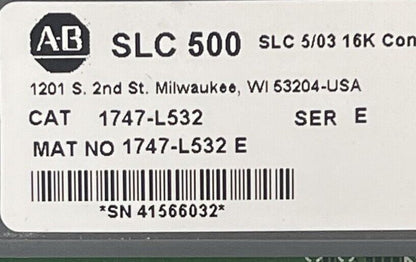 ALLEN BRADLEY 1747-L532 SER E SLC 5/03 16K CONTROLLER 1747-OS 302 SER C FW 11