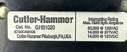 CUTLER HAMMER GHB1020 CIRCUIT BREAKER 20A 277VAC 125VDC 1POLE HACR TYPE