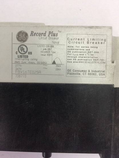 GE FBV16TE025R RECORD PLUS CIRCUIT BREAKER 25A 277/347VAC 50/60HZ