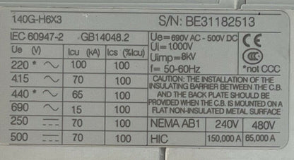 ALLEN BRADLEY 140G-H6C3-C60-FB SER A CIRCUIT BREAKER 240/480/600VAC 3P 140G-H6