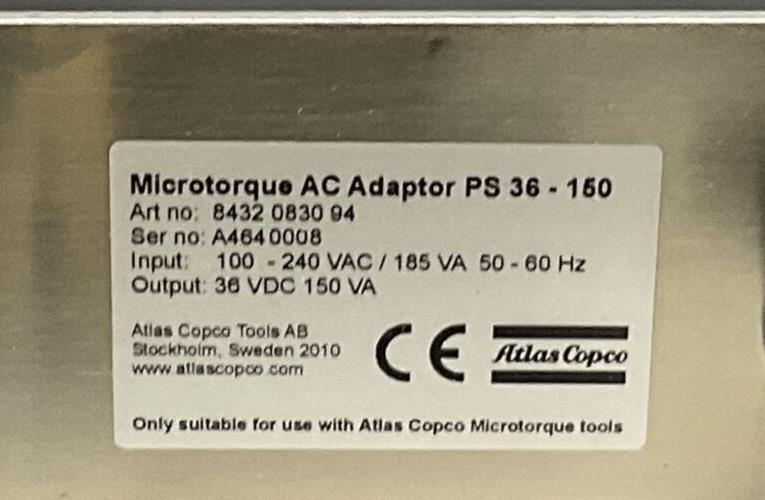 ATLAS COPCO PS 36-150 MICROTORQUE AC ADAPTOR OUTPUT 36VDC 150VA INPUT 100-240VAC