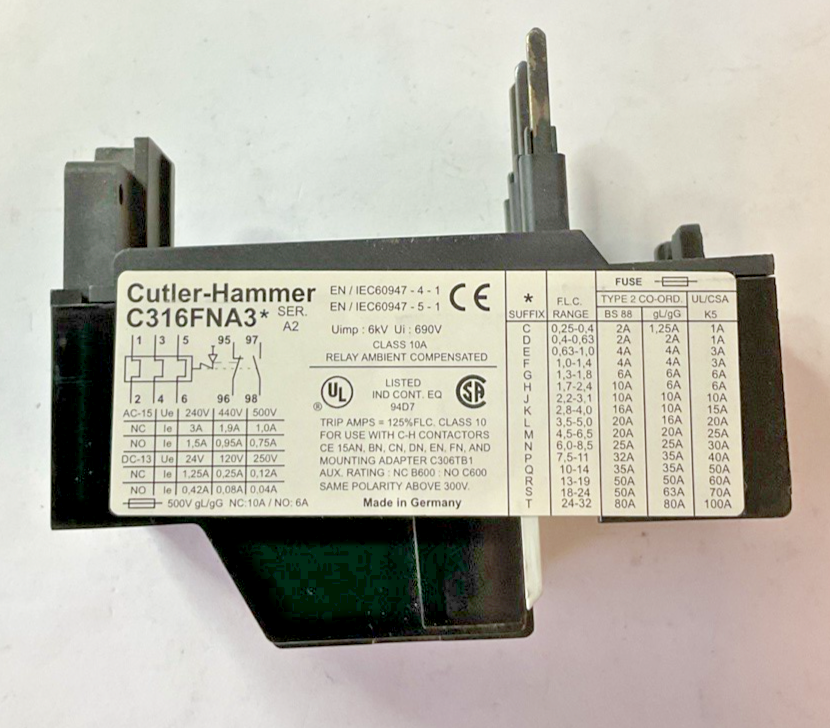 CUTLER HAMMER C316 FNA3Q THERMAL OVERLOAD RELAY 10-14A