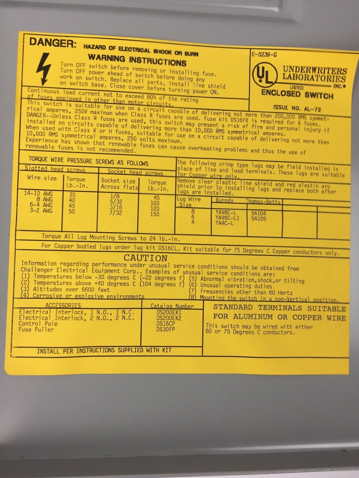 POWER MASTER H222SNK HEAVY DUTY SAFETY SWITCH 60A 240V 3 WIRE S/N FUSIBLE TYPE 1