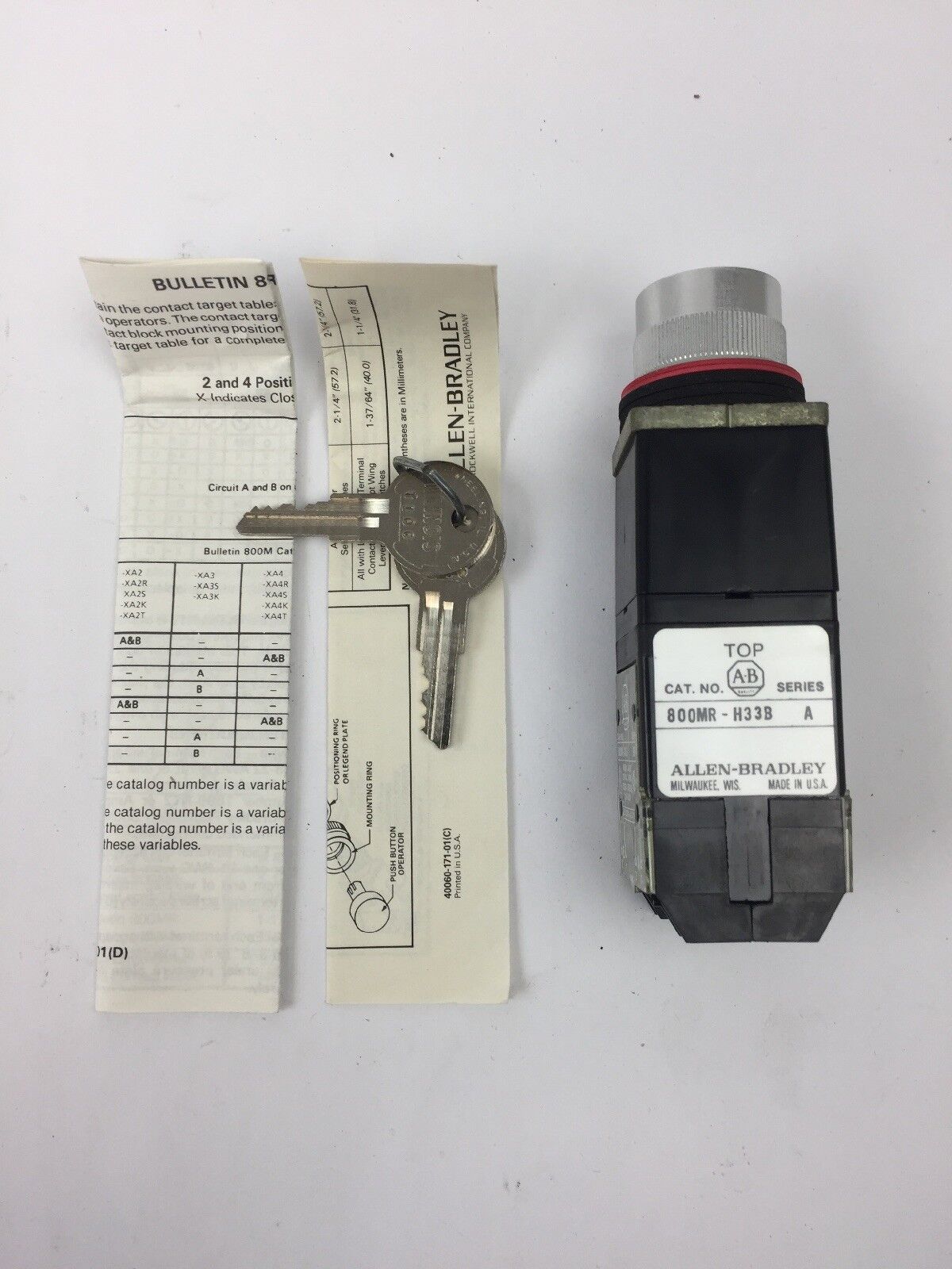 ALLEN BRADLEY 800MR-H33B KEY SELECTOR SWITCH