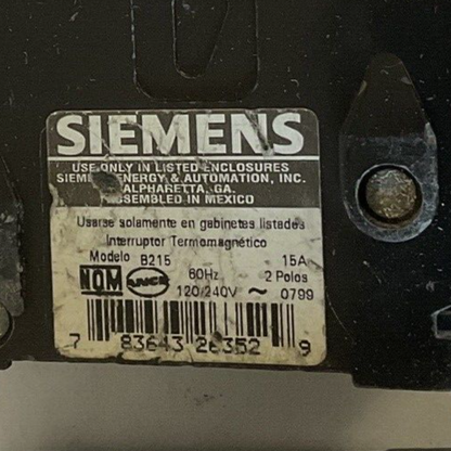 SIEMENS B215 CIRCUIT BREAKER 15AMP 2POLE 120/240VAC TYPE BL***LOTOF3***