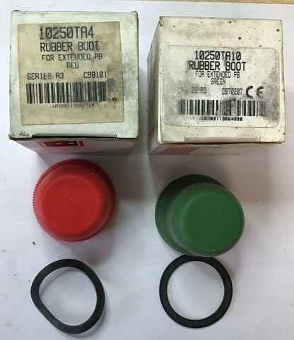 CUTLER HAMMER 10250TA4 RUBBER BOOT RED PUSHBUTTON & 10250TA10 RUBBER BOOT GREEN