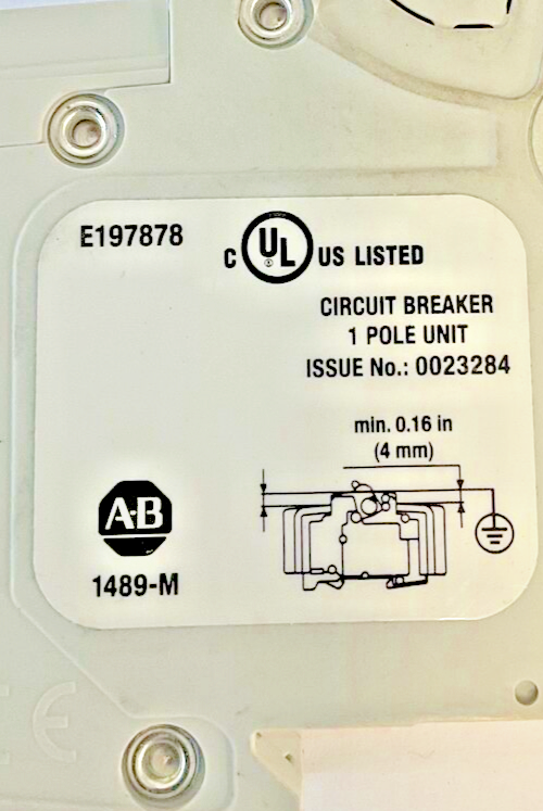 ALLEN BRADLEY 1489-M1C200 CIRCUIT BREAKER SER.D 20A 480Y/277V 10KA 50/60HZ 1POLE