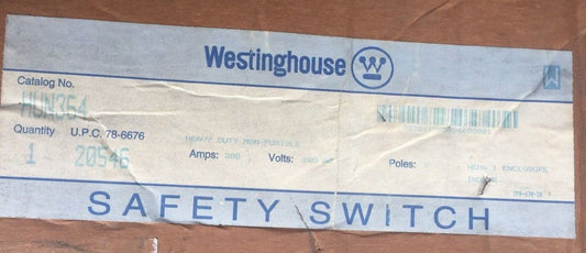 WESTINGHOUSE HUN364 HEAVY DUTY NON FUSIBLE SAFETY SWITCH 200A 600VAC NEMA 1