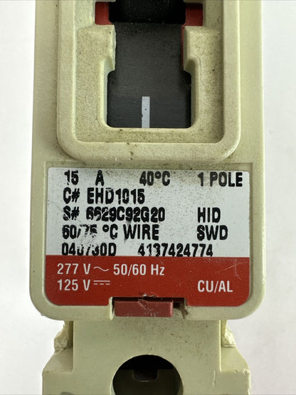 CUTLER HAMMER EHD1015 15AMP 1POLE 277VAC 125VDC INDUSTRIAL CIRCUIT BREAKER