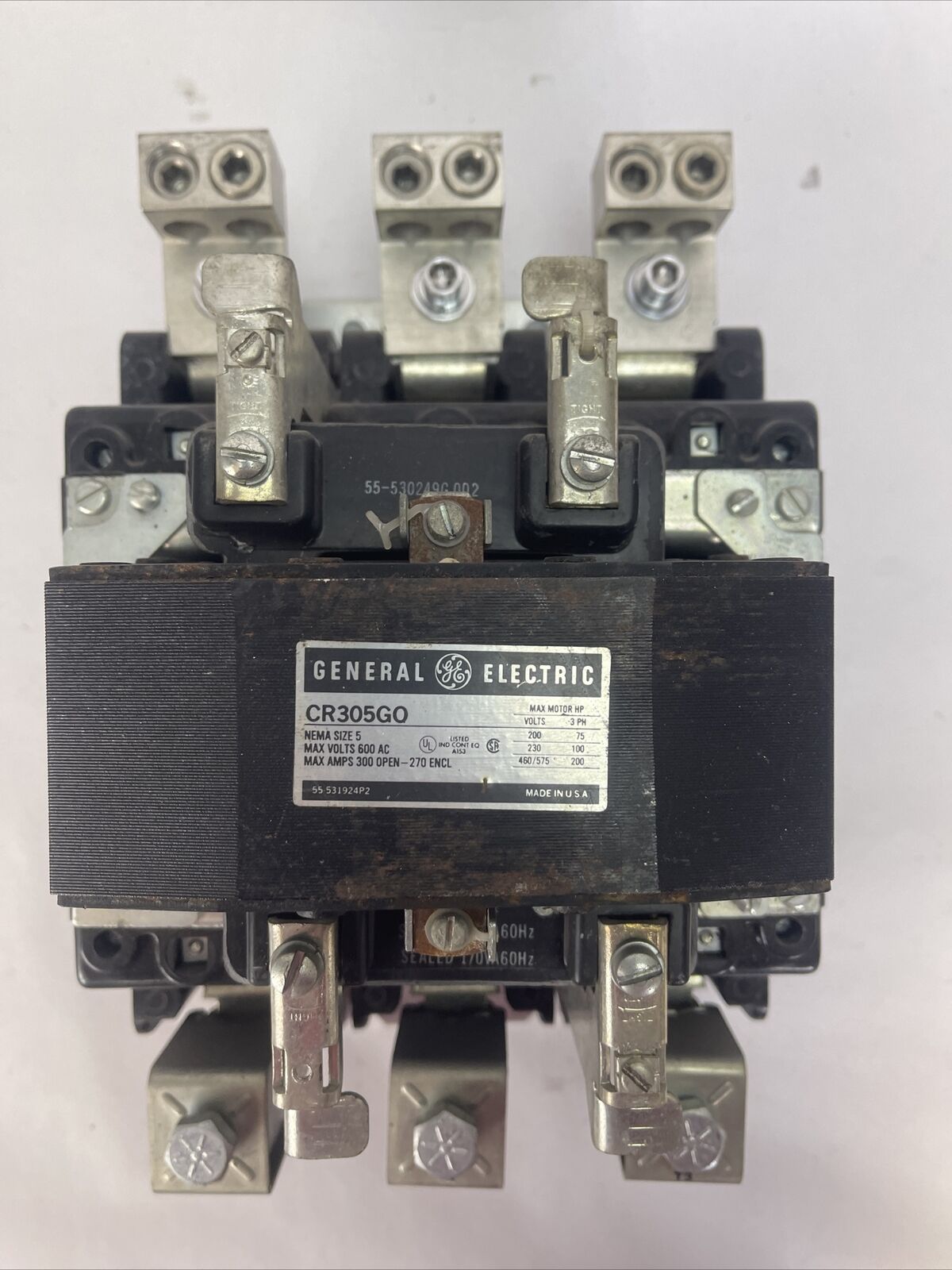 GE CR305GO SIZE 5 CONTACTOR 600VAC MAX AMP 300 OPEN - 270 ENCL. 200HP COIL