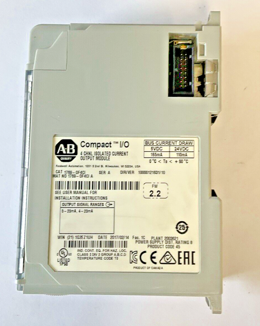 ALLEN BRADLEY 1769-OF4CI 4CHN ISO. CURR. OUTPUT MODULE FW2.2 SER.A